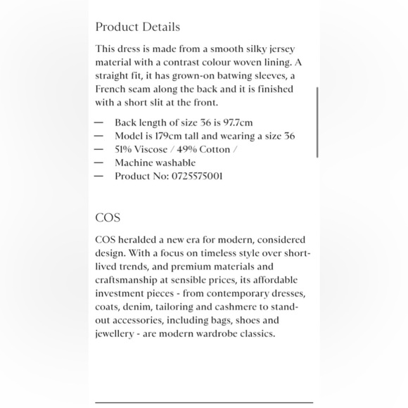 COS NWOT Batwing Sleeved Jersey Dress in Black - Picture 11 of 11